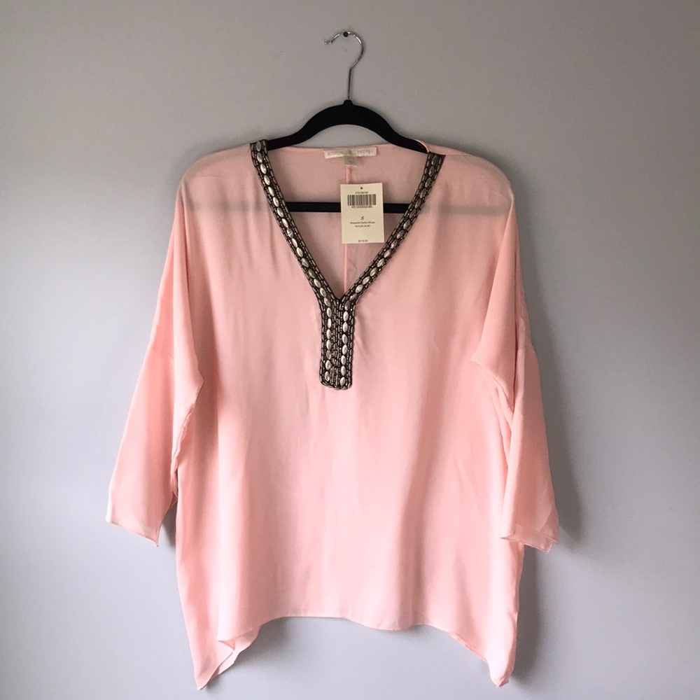 BOSTON PROPER Peach Embroidered Flowy Top/ Blouse
